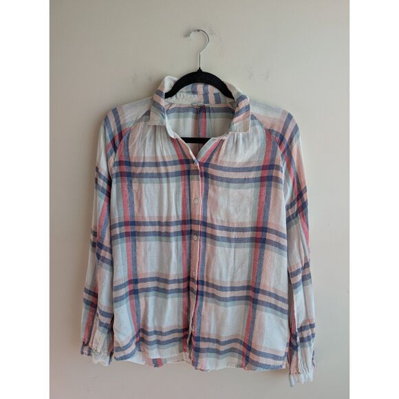 Rails Tops - Rails Natalie Plaid Button Down Shirt Women M Linen Blend Metallic Thread Pastel